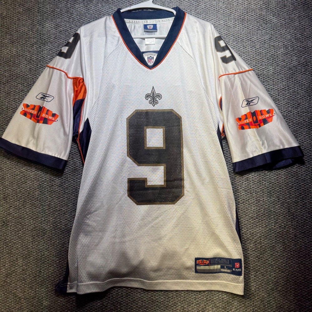 Reebok New Orleans Saints Drew Brees 9 Super Bowl XLIV Patched Jersey Mens L
